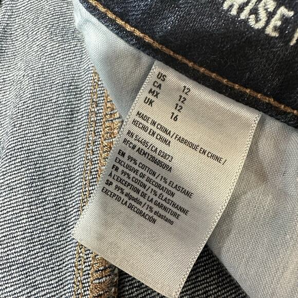 American Eagle Shorts 12 Vintage Hi Rise Festival Shortie Blue Denim Fringe Fray - Picture 9 of 9